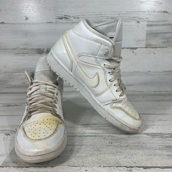 Nike Air‎ Jordan 1 Mid White Wolf Basketball Shoes BQ6472-111 Men Size 8 - Picture 6 of 8